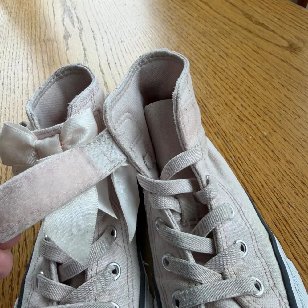 CONVERSE GIRLS LIGHT PINK HIGH TOP SNEAKER SHOES WITH BOWS 13